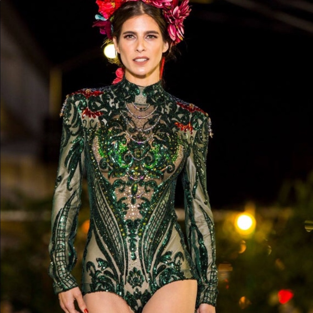 LuciasSarto 💋 Sequin   Body Suit Green Runway Sample